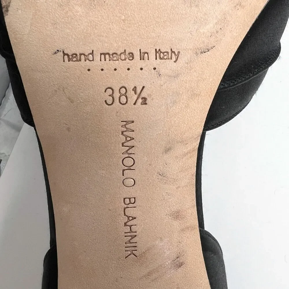 Manolo Blahnik Cassiado Satin Peep Toe Pumps - Size‎ 38.5